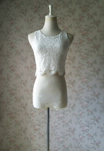 White Sleeveless Lace Tank Tops Bridesmaid Lace Top Crop Top Plus Size Lace Top image 6