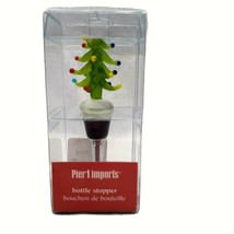 Pier 1 Imports Hand Blown Glass Wine Bottle Stopper Christmas Tree NIB - $14.84