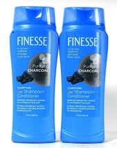 2 Bottles Finesse 13 Oz Purifying Charcoal 2 In 1 Clarify Shampoo & Conditioner
