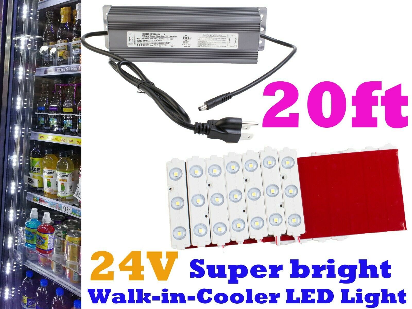 Brightest 20ft commercial walk in cooler LED light + 24V heavy duty