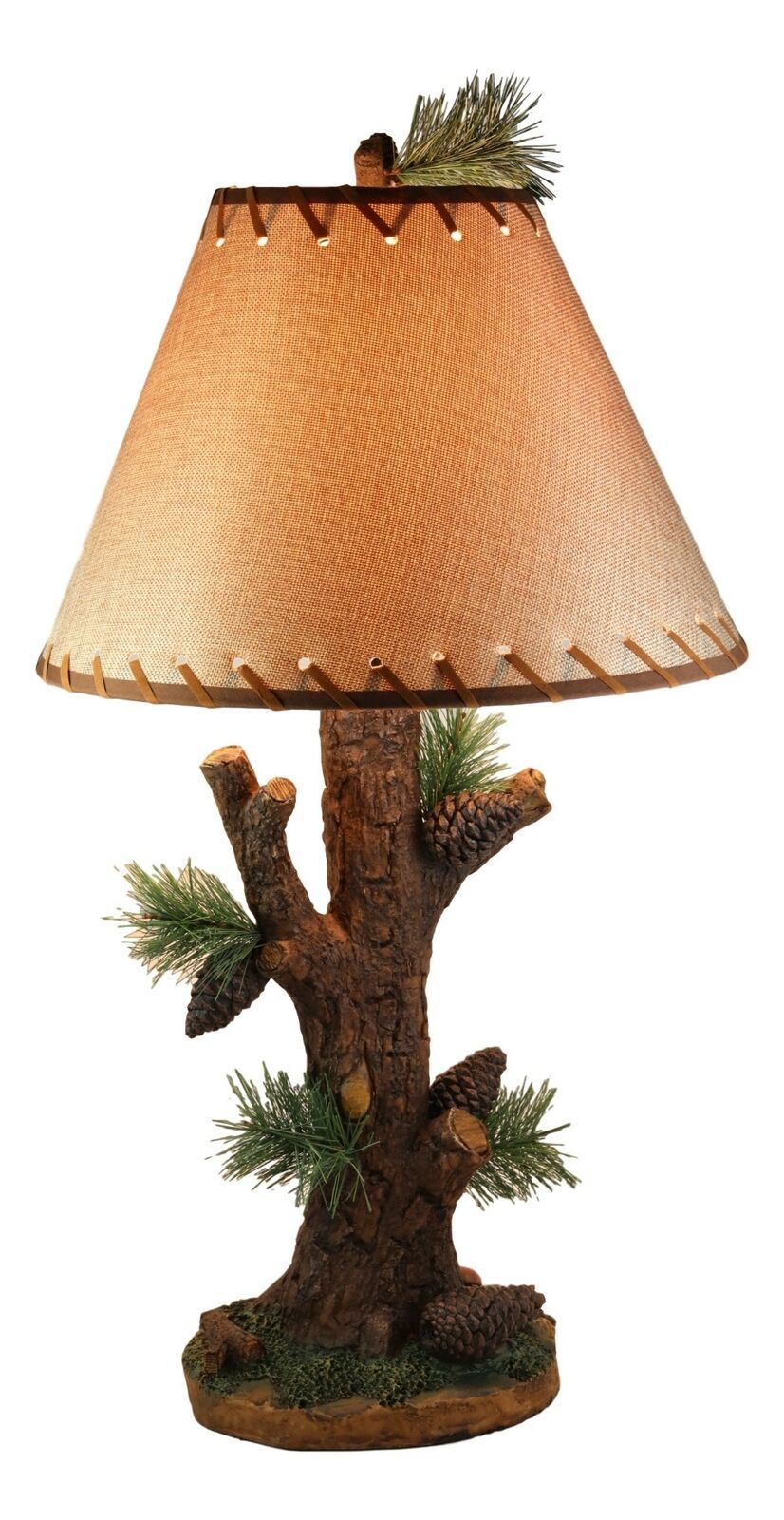 Large 26.75H Vintage Rustic Mountain Pinecone Pine Tree Needles Bark Table Lamp