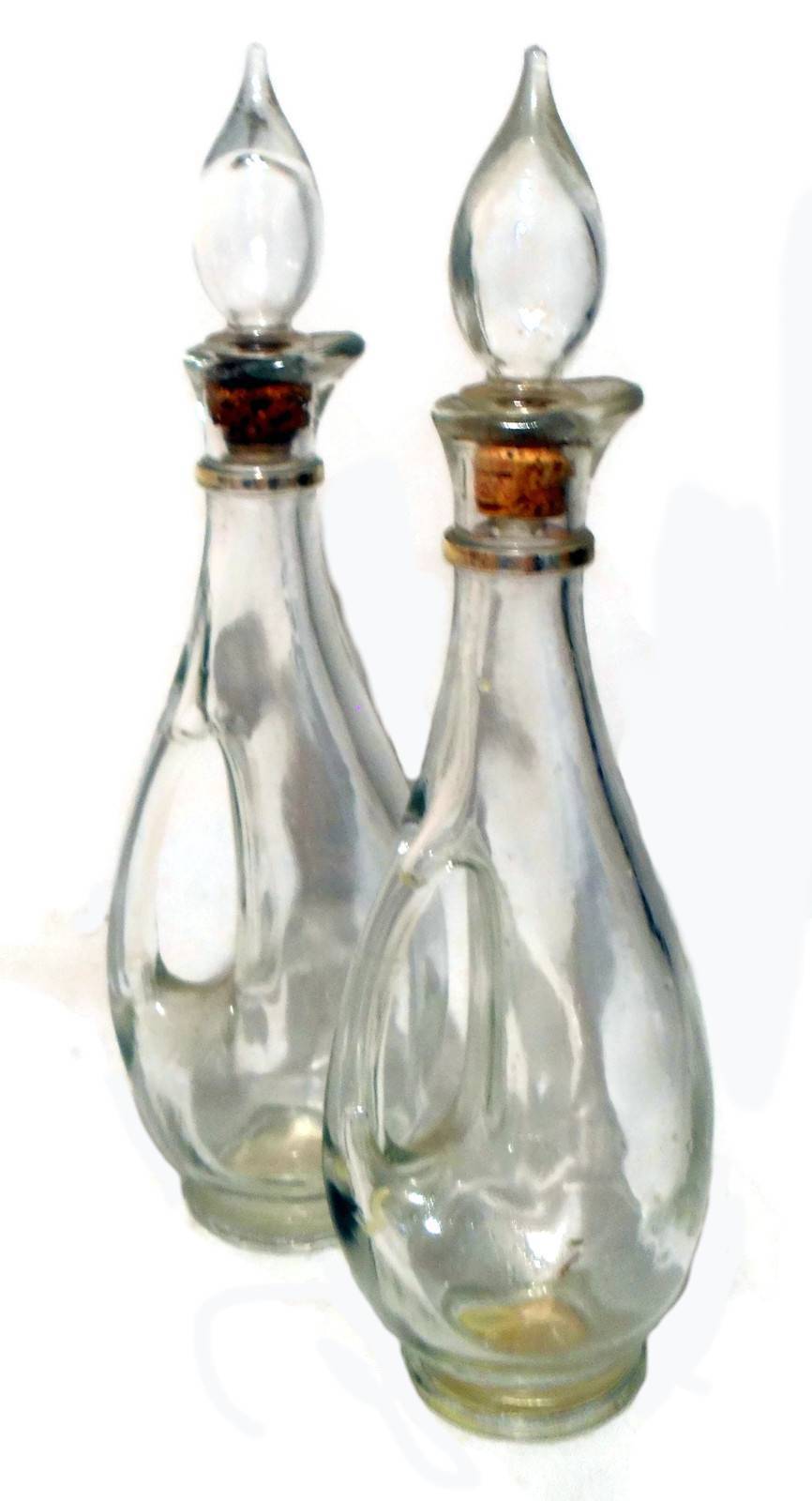 Vintage Italian Glass Cruet Set Mouth Blown Clear Glass Cruets