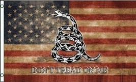 3x5 Gadsden USA American Vintage Tea Stained Don't Tread on ME Grommets 100D - $9.44