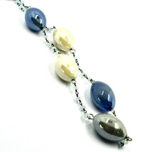 BLUE, GRAY, YELLOW 2.5cm ALTERNATE MURANO GLASS OVALS NECKLACE 20" MADE IN ITALY image 2