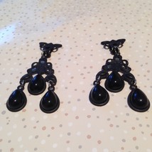 black beaded chandelier dangling earrings clip on - $19.99