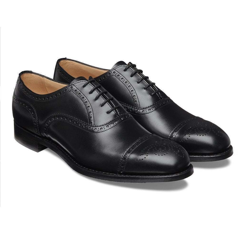 Handmade men's cap toe oxford shoes Custom black leather formal lace-up ...