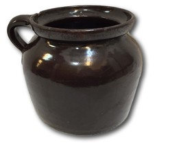 Bean Pot Brown w/ Handle Vintage Stoneware Crock Pottery 5.5&quot; Tall Crockery - $16.82