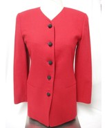 Linda Allard Ellen Tracy Red Wool Jacket Black Buttons Size 2 Petite Exc... - $23.50