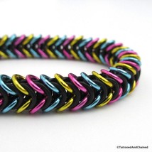 Pansexual pride bracelet, chainmail stretchy bracelet, pink yellow blue - $34.00