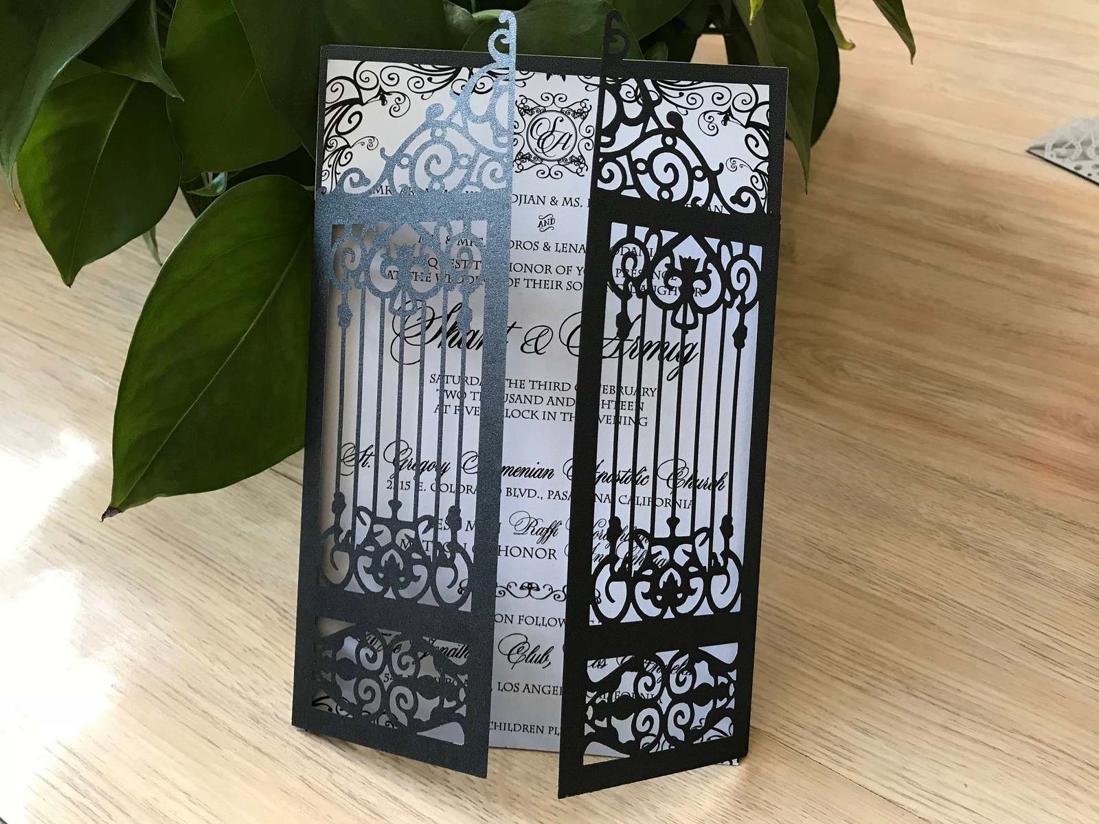 50pcs Gate Black Laser Cut Wedding Invitations,Laser Cut Wedding Invite