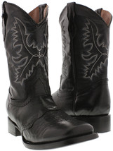 Kids Toddler Western Boots Cowboy Wear Black Genuine Leather Square Toe - $54.99