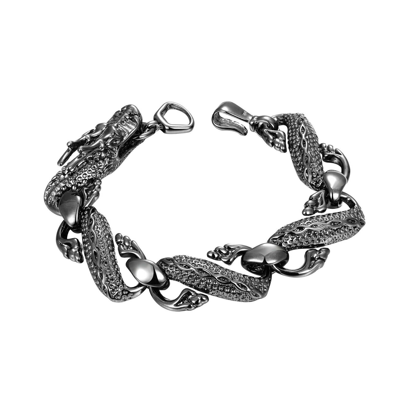 Men's Silver Tone Stainless Steel Double Handcuff Cuban Curb Bracelet Link Chain