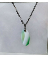 Green Banded Agate Necklace with Gun Metal Black Stainless Steel Chain B - $23.99