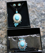 Avon Tribal Style Cord Necklace and Earring Gift Set and Bracelet turquoise - $24.00
