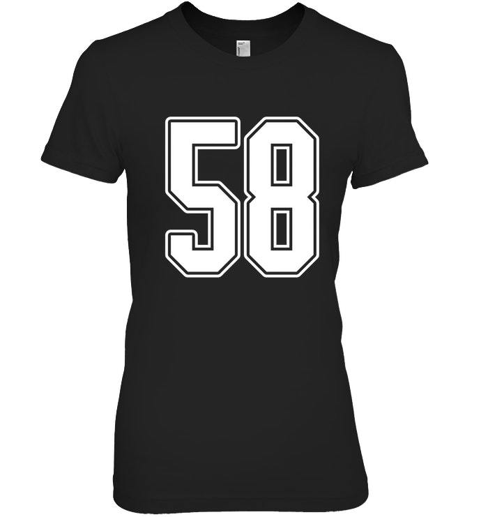 58 White Outline Number 58 Sports Fan Jersey Style T Shirt - Tops