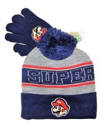 SUPER MARIO BROS NINTENDO Knit Winter Hat &amp; Gloves Set Cuffed Pom Beanie... - $15.83