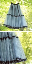Dusty Blue Polka Dot Lace Tulle Skirt Vintage Dotted Long Tulle Skirt Outfit image 7
