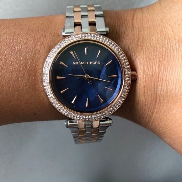 Michael Kors MK3651 Mini Darci Two Tone Blue Face Wrist Watch for Women ...