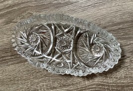 Imperial glass celery dish, serving bowl whirling star pattern, Sawtooth rim - $19.99