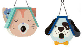 Pet Head Bird House Hanging Chain Entry at Mouth Dog or Cat 8.66" High Wood