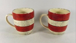 Set of 2 Sakura Colonial 14 oz Coffee Mugs Red White Stripes-2 Sets Available - $9.95