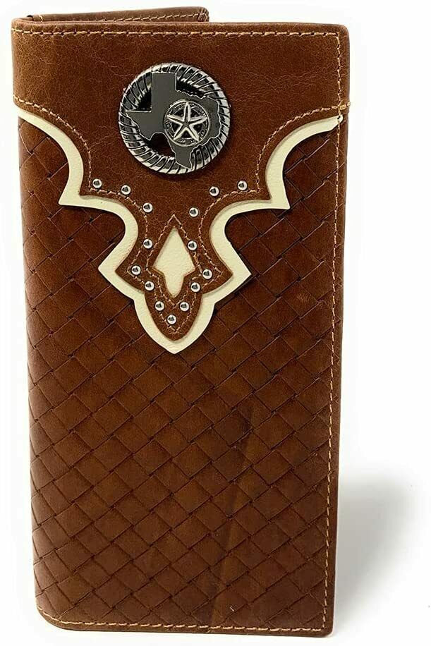 Texas West Western Premium Genuine Leather Tooled Men's Long Bifold Wallet Premium Cowboy Wallets in 2 Colors, Size: One size, Brown