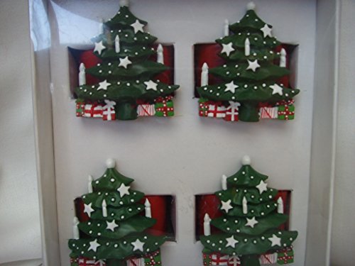 Primary image for Waechtersbach Napkin Holder Rings Christmas Tree Red & Green ; Set of 4