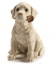Dog with Daisy Figurine Large Size 11.8" High Cream with Gold Accents Resin  - $64.34