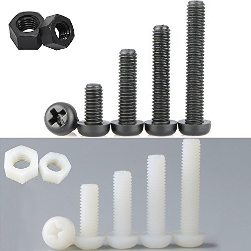Bluemoona 20 sets - M4 Plastic Nylon Hex Round Phillips Screws Bolts With Hex Nu