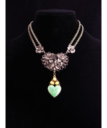 Antique sweetheart necklace / Sterling Moonstone Heart /  malachite drop... - £196.47 GBP