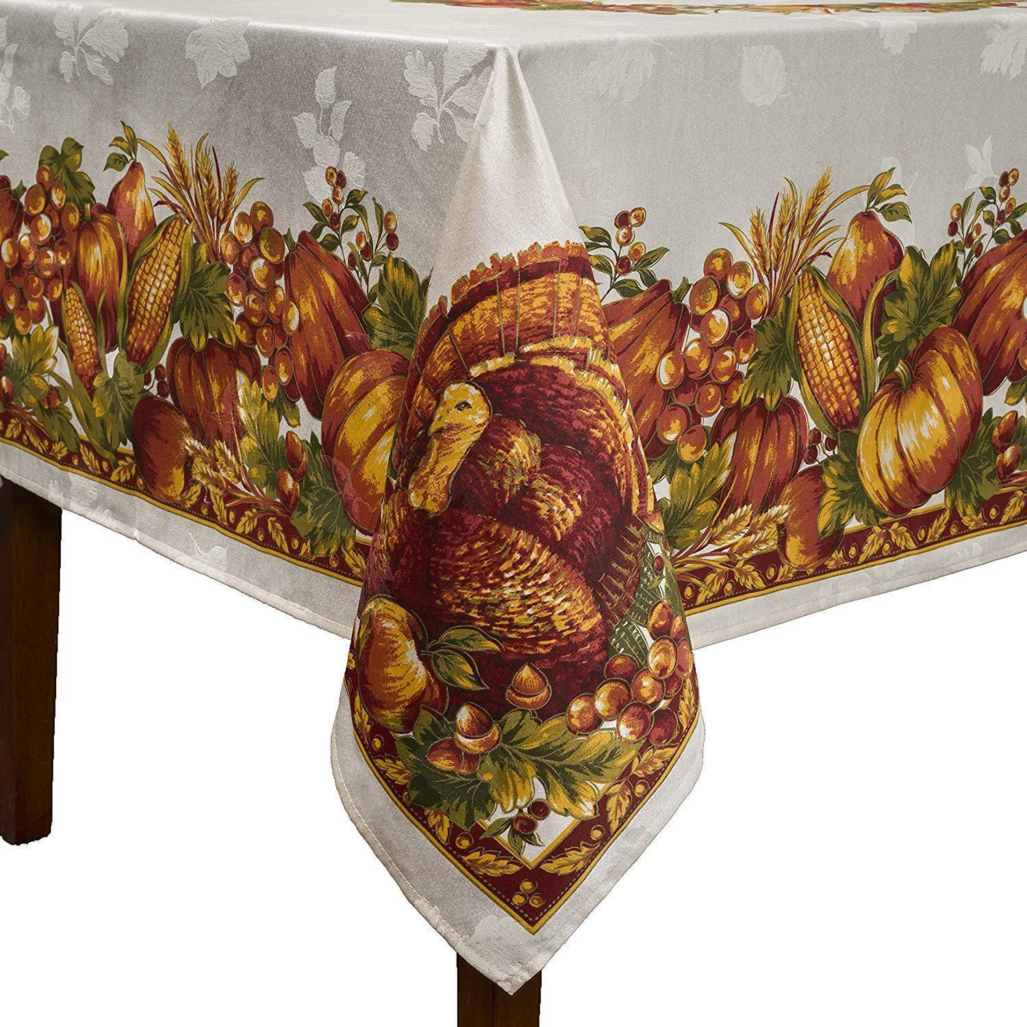 Thanksgiving Tablecloth Autumn Harvest Decor Turkey Printed Fabric ...