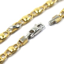 18K YELLOW WHITE GOLD CHAIN NECKLACE FLAT MARINER OVAL ROUNDED LINKS, 20" image 2