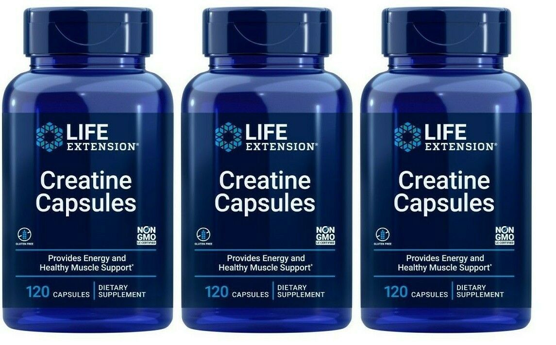 Life Extension Creatine Capsules 3X120 caps Creatine 1000mg/Vitamin C 11mg