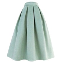 Winter Wool Skirt Women Light Green A-line Midi Holiday Plus Size Pockets image 7