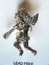 Silver Crystal Angel with Wings Playing Trumpet Pin Brooch White Crystals - $19.99