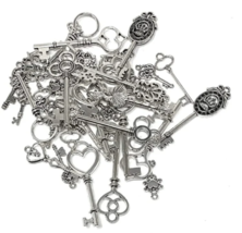40 Assorted Silver Skeleton Keys - Mixed Antique Keys Vintage Metal Skeleton Key image 2