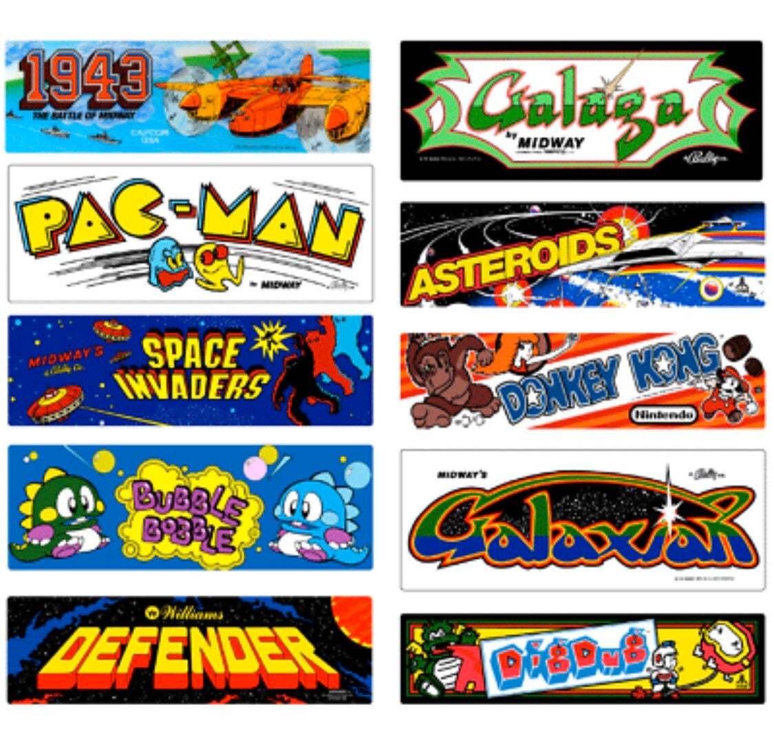 Retro Marquee Stickers - Set of 10 - CLASSIC Retro mini Arcade Game Theme Set la