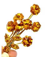 Floral Honey Amber Rhinestone Brooch Pin, Vintage Topaz Floral Bouquet M... - $24.74