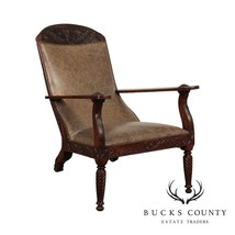 Antique 19th Century Anglo-Indian Carved Rosewood &amp; Leather Armchair - $2,795.00