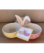 Carrot Patch Cottage Ceramic Bunny Ears Triple Condiment/Dip Serving Dis... - $23.99