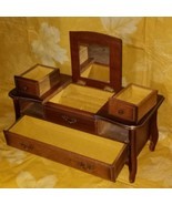 Vintage LONDON LEATHER Jewelry Box/Music Box Wooden Mirror Legs Japan - $85.00