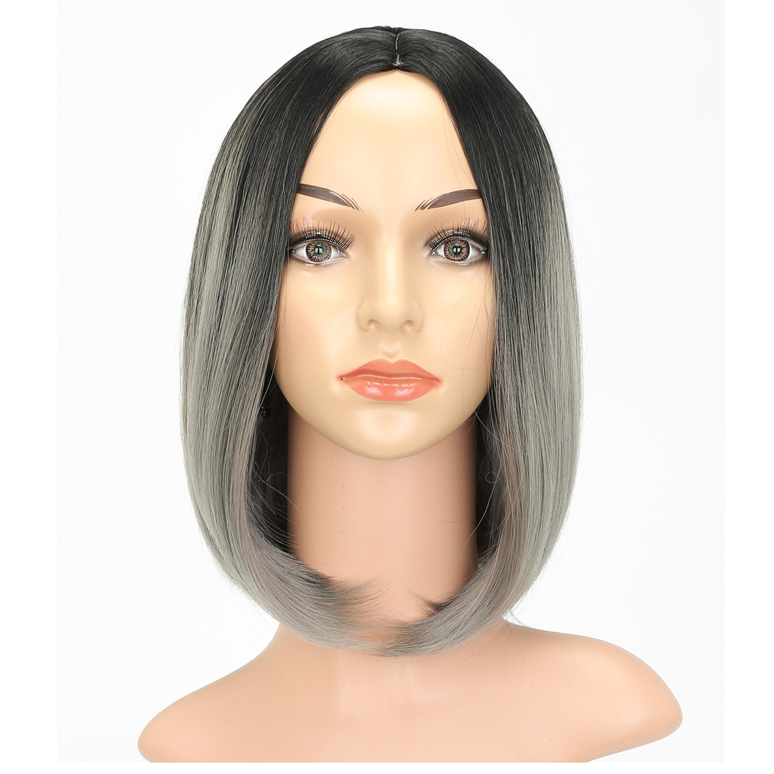Short Bob Wigs For Women Synthetic Hair Heat Resistant Black to Gray 12inches