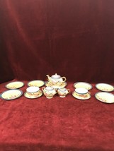 Tea set Vintage 12 pieces pot cups saucer plates creamer sugar flowers A... - $39.46