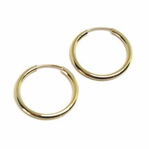 18K YELLOW GOLD ROUND CIRCLE HOOP SMALL EARRINGS DIAMETER 16mm x 1.2mm, ITALY image 1