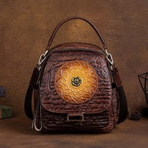  Retro Cowhide Backpack Embossing Flower Bag 4 Color Women's Bags Leather Vintag - $169.80