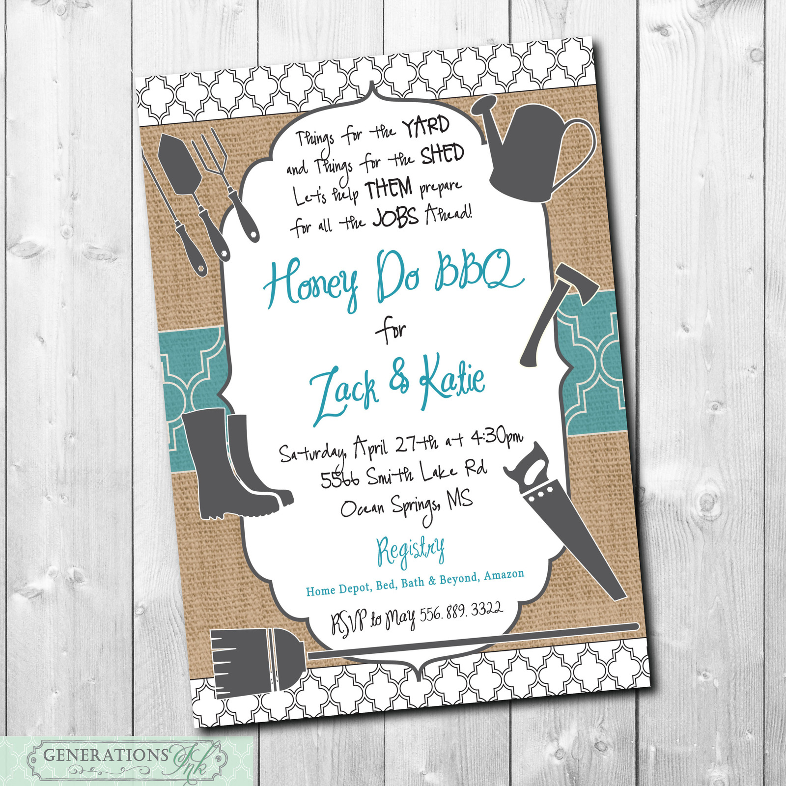 HONEY DO BBQ Shower Invitation printable/Digital File/Tool Shower