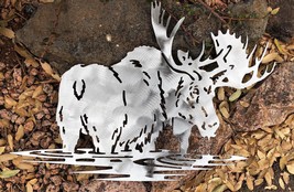 Water Logged Moose Metal Wall Art 20" x 14" Polished Steel - $46.73