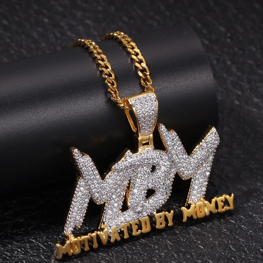 Motivated By Money Letter Necklace Paved Iced Out Hip Hop Pendant Chain ...