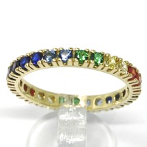 SOLID 18K YELLOW GOLD ETERNITY BAND RING, MULTI COLOR, RAINBOW CUBIC ZIRCONIA image 2