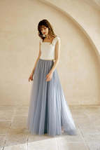 Gray High Waisted Maxi Tulle Skirt Wedding Tulle Skirt with Train Plus Size WM12 image 1